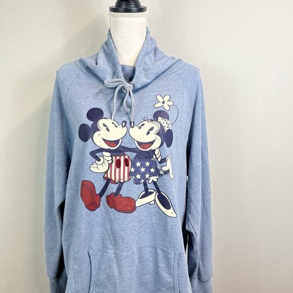 Disney Parks Pullover 1/2 Hoodie sz Extra Large Blue Micky & Minnie 4th of July - Picture 2 of 9